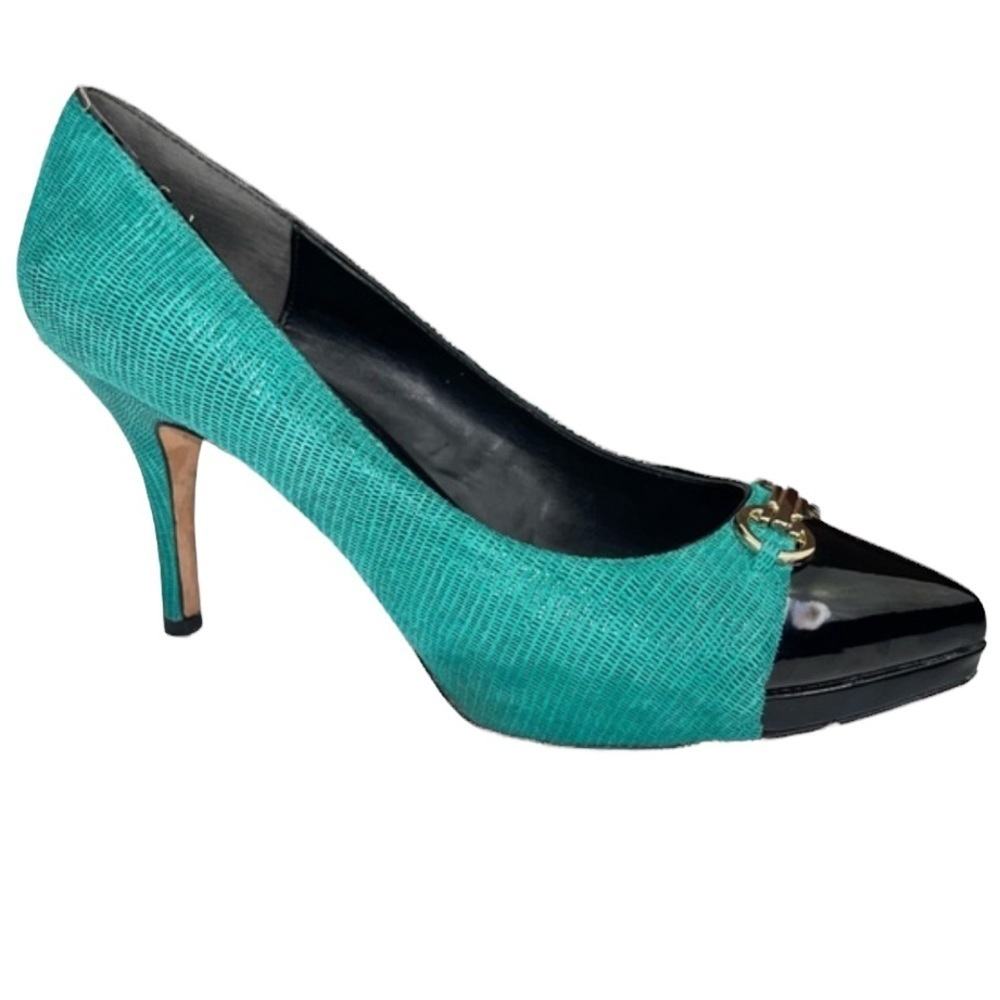White House Black Market Jade Green Black Pump Heel 9.5